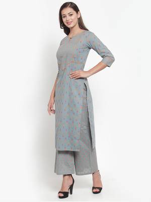 Indibelle Grey printed cotton kurtas-and-kurtis 3