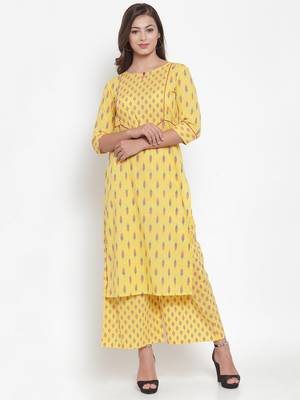 Yellow printed cotton kurtas-and-kurtis 1