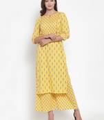 Yellow printed cotton kurtas-and-kurtis