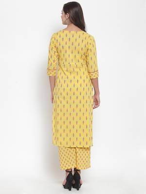 Yellow printed cotton kurtas-and-kurtis 2