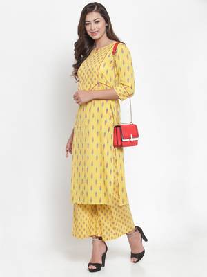 Yellow printed cotton kurtas-and-kurtis 4