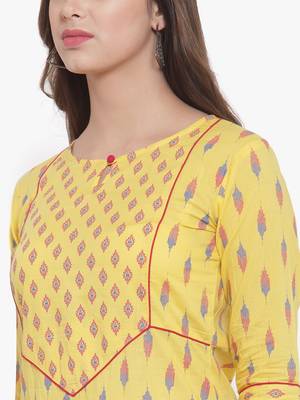 Yellow printed cotton kurtas-and-kurtis 5