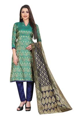 Seagreen Jacquard Unstitched Salwar With Dupatta 1