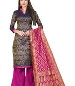Navy Blue Jacquard Unstitched Salwar With Dupatta