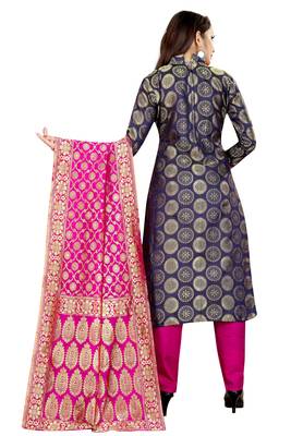 Navy Blue Jacquard Unstitched Salwar With Dupatta 3