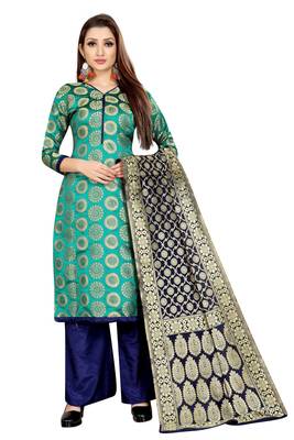 Seagreen Jacquard Unstitched Salwar With Dupatta 1