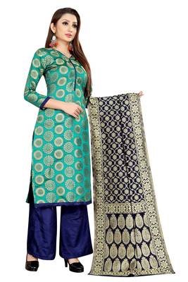 Seagreen Jacquard Unstitched Salwar With Dupatta 3