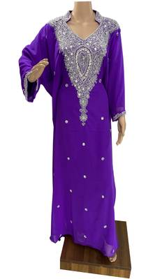 light purple georgette moroccan islamic dubai kaftan farasha zari and stone work dress 1