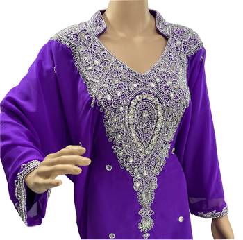 light purple georgette moroccan islamic dubai kaftan farasha zari and stone work dress 2