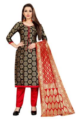 Black Jacquard Unstitched Salwar With Dupatta 1