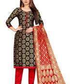 Black Jacquard Unstitched Salwar With Dupatta