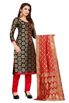 Black Jacquard Unstitched Salwar With Dupatta 2
