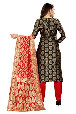 Black Jacquard Unstitched Salwar With Dupatta 3