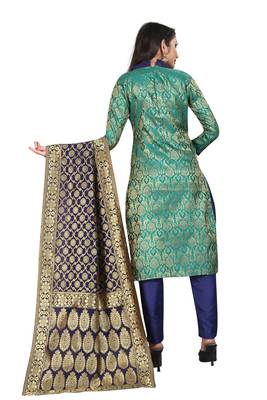 Seagreen Jacquard Unstitched Salwar With Dupatta 3