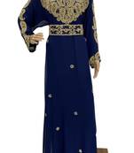 navy blue moroccan islamic dubai kaftan farasha zari and stone work dress