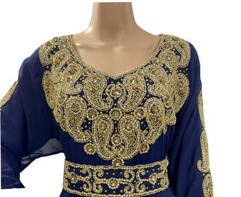 navy blue moroccan islamic dubai kaftan farasha zari and stone work dress 2