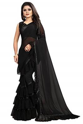Black Plain Georgette Saree With Blouse 1