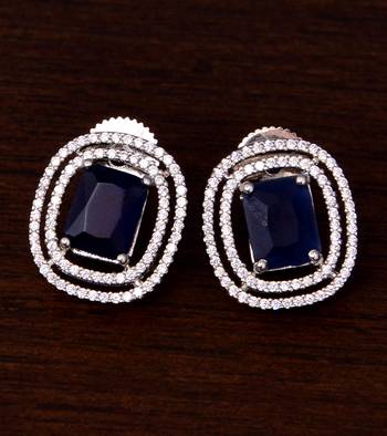 Rhodium Plated Sapphire Embellished American Diamond Stud 216ED312 1