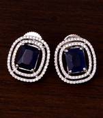 Rhodium Plated Sapphire Embellished American Diamond Stud 216ED312