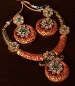 Kundan Embellished Red Meenakari Worked Designer Necklace 317FNN173