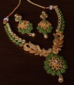 Kundan Embellished Green Meenakari Worked Designer Necklace 317FNN175