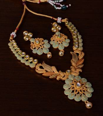 Kundan Embellished Peach Meenakari Worked Designer Necklace 317FNN176 1