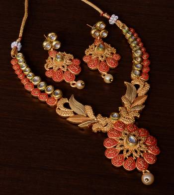 Kundan Embellished Red Meenakari Worked Designer Necklace 317FNN177 1