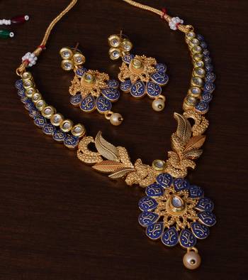 Kundan Embellished Blue Meenakari Worked Designer Necklace 317FNN178 1