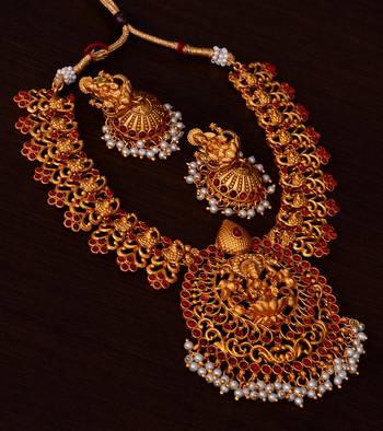 Ruby Embellished Matte Finished Temple Necklace 317FNN179 1