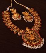 Ruby and Emerald Embellished Matte Finished Temple Necklace 317FNN180