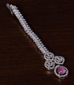 Rhodium Plated Baby Pink and AD Stone Embellished Designer Tikka 217MTS120