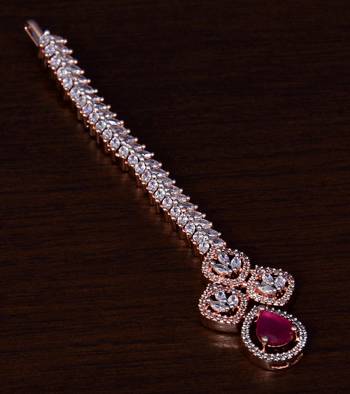 Rose Gold Plated Ruby and AD Stone Embellished Designer Tikka 217MTS121 1
