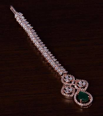 Rose Gold Plated Emerald and AD Stone Embellished Designer Tikka 217MTS122 1