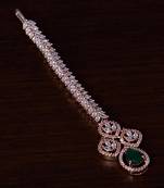 Rose Gold Plated Emerald and AD Stone Embellished Designer Tikka 217MTS122