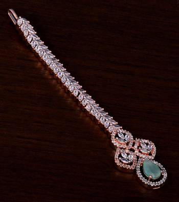 Rose Gold Plated Mint and AD Stone Embellished Designer Tikka 217MTS123 1
