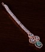 Rose Gold Plated Mint and AD Stone Embellished Designer Tikka 217MTS123