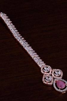 Rose Gold Plated Baby Pink and AD Stone Embellished Designer Tikka 217MTS124