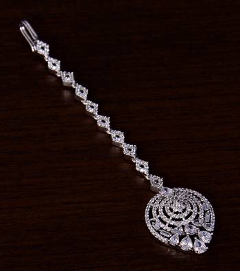 Rhodium Plated American Diamond Embellished Designer Maang Tikka 217MTS125 1