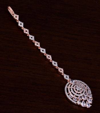 Rose Gold Plated American Diamond Embellished Designer Maang Tikka 217MTS126 1