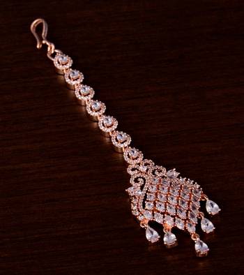 Rose Gold Plated American Diamond Embellished Designer Maang Tikka 217MTS127 1