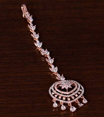 Rose Gold Plated American Diamond Embellished Designer Maang Tikka 217MTS131 1