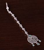 Rhodium Plated Mint and AD Stone Embellished Designer Maang Tikka 217MTS132