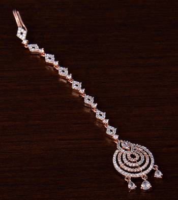 Rose Gold Plated American Diamond Embellished Designer Maang Tikka 217MTS133 1