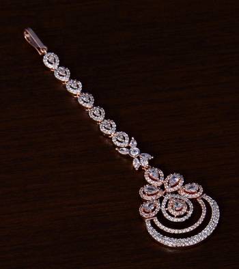 Rose Gold Plated American Diamond Embellished Designer Maang Tikka 217MTS135 1
