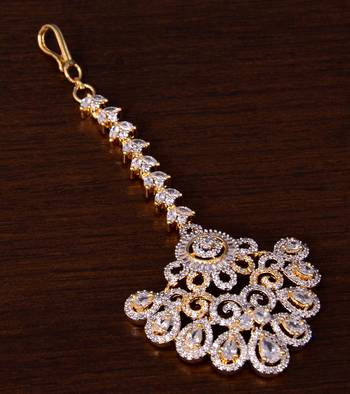 Gold Plated American Diamond Embellished Maang Tikka 217MTS136 1