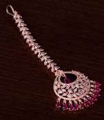 Rose Gold Plated Ruby and AD Stone Embellished Designer Maang Tikka 217MTS137
