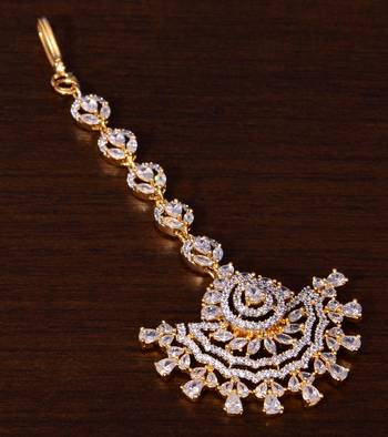 Gold Plated American Diamond Embellished Designer Maang Tikka 217MTS138 1