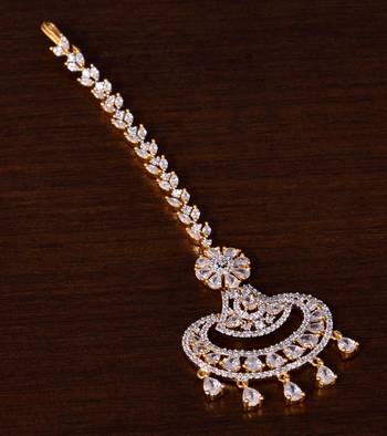 Gold Plated American Diamond Embellished Designer Maang Tikka 217MTS139 1