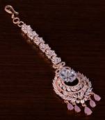 Rose Gold Plated Pink and AD Stone Embellished Designer Maang Tikka 217MTS142