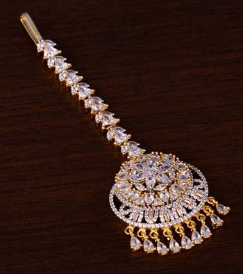 Gold Plated American Diamond Embellished Designer Maang Tikka 217MTS143 1